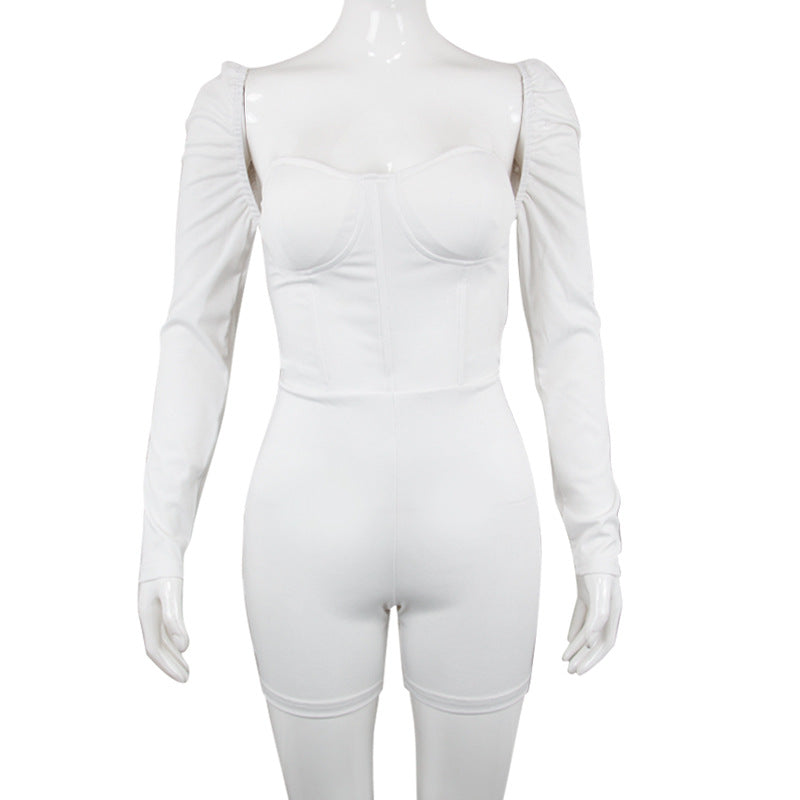 Women Clothing Spring Sexy Low Cut Long Sleeve High Waist Slim Slimming Sheath Romper
