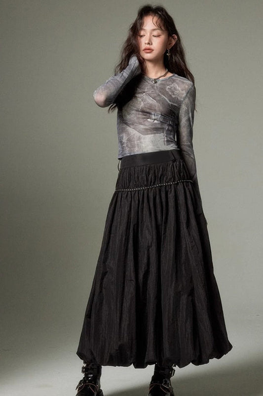 Vintage Ruffled Flowing Maxi Skirt