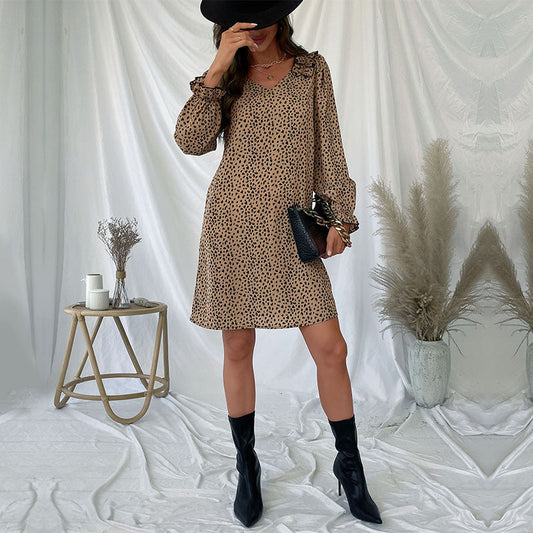 Autumn Women Clothing Long Sleeve Leopard Print Loose Dress