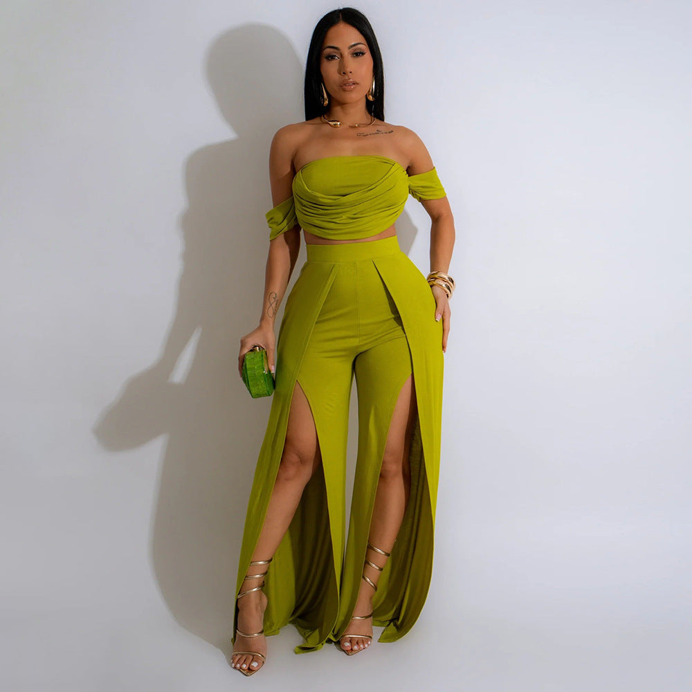 Women Wear Casual Suit Tube Top Split Wide Leg Pants
