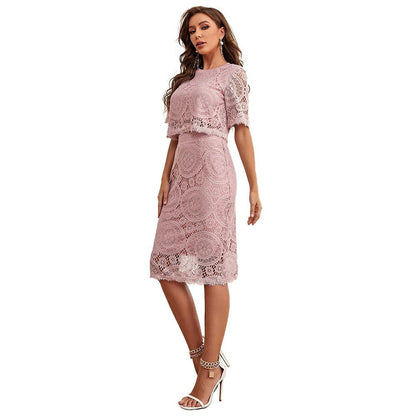 Women Casual Two Piece Set Lace Top Skirt Set Summer Breathable T shirt
