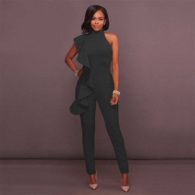 Women Clothing Dress Ruffled Sleeveless Sexy Jumpsuit