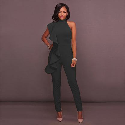 Women Clothing Dress Ruffled Sleeveless Sexy Jumpsuit