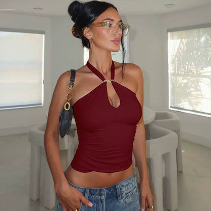 Kalynn Halter Buckle Crop Top