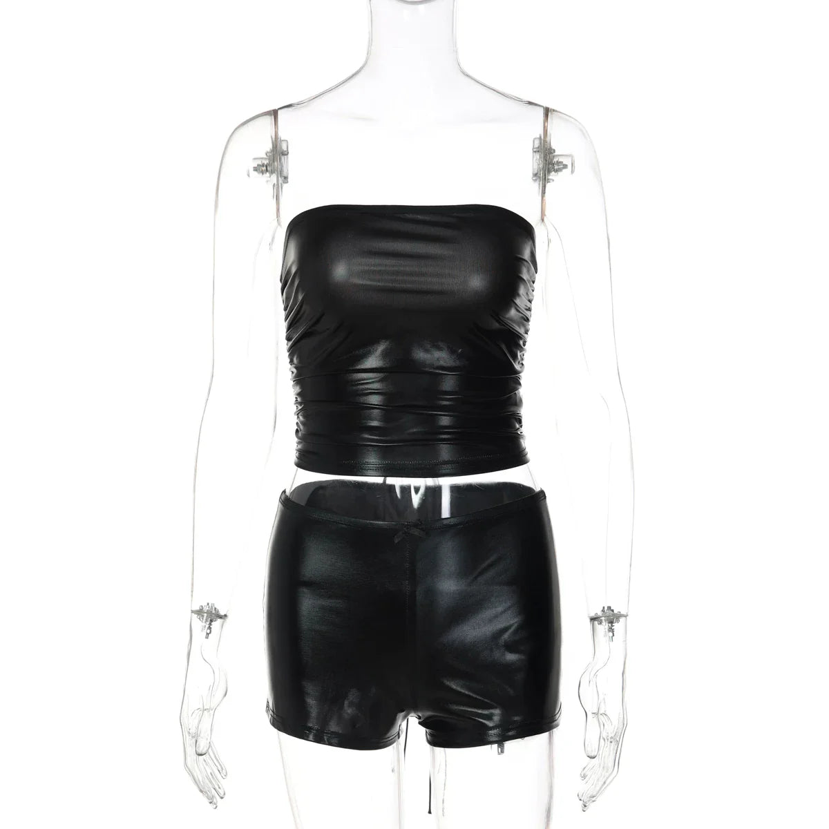 Lace-Up PU Leather Short Set