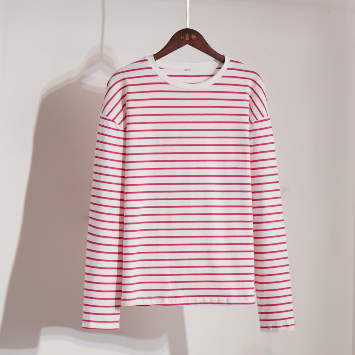 Long Sleeved Striped T shirt Spring Trendy Wild Casual round Neck Cotton Striped T shirt