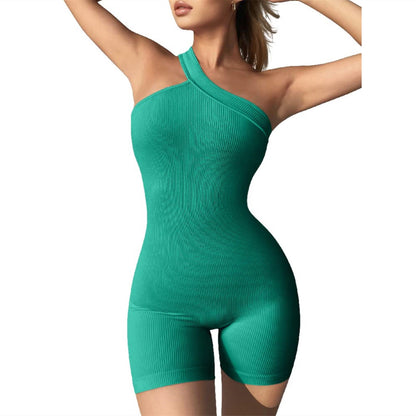 Women Clothing Jumpsuit Autumn Winter Thread Shoulder Sleeveless Slim Fit Hip Raise Sexy Siamese Shorts