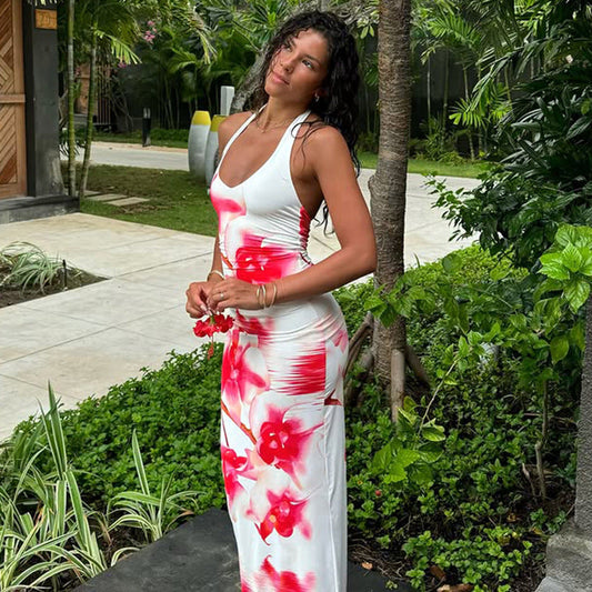 Summer Women Printed Sexy Bandeau Sling Slim Skirt Two Piece Sets