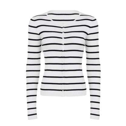 Joyanna Striped Cropped Knit Cardigan
