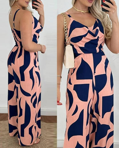 Women Clothing Summer Printed Suspender Trousers Jumpsuit