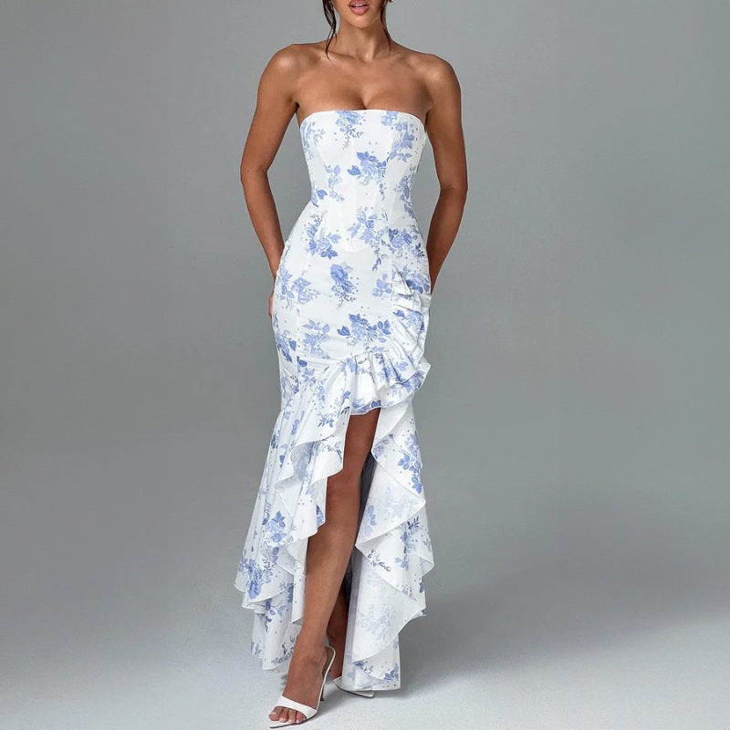 Ladies' sexy off shoulder, sexy off shoulder strapless, hip hugging, irregular wave fashion party dress