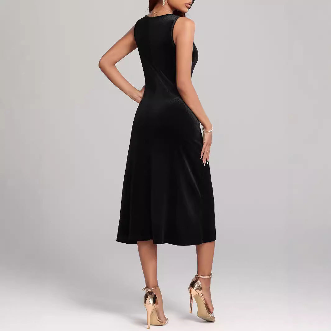 Autumn Winter Mid Length Sexy Slimming High Sense Pleuche Dress Women Dress