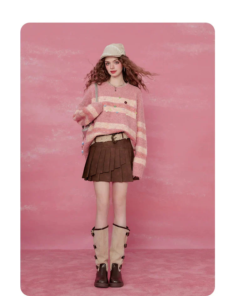 Pink Striped Mohair Sweater