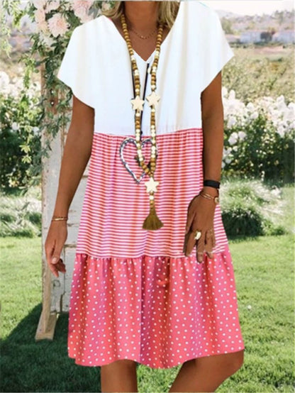 Patchwork Checkered Print Midi Dress