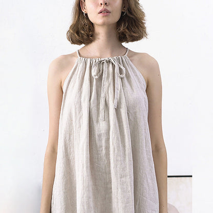 Summer Linen Cami Dress Halter Strap Reverse Cotton Linen Niche Design Maxi Dress Women Clothing