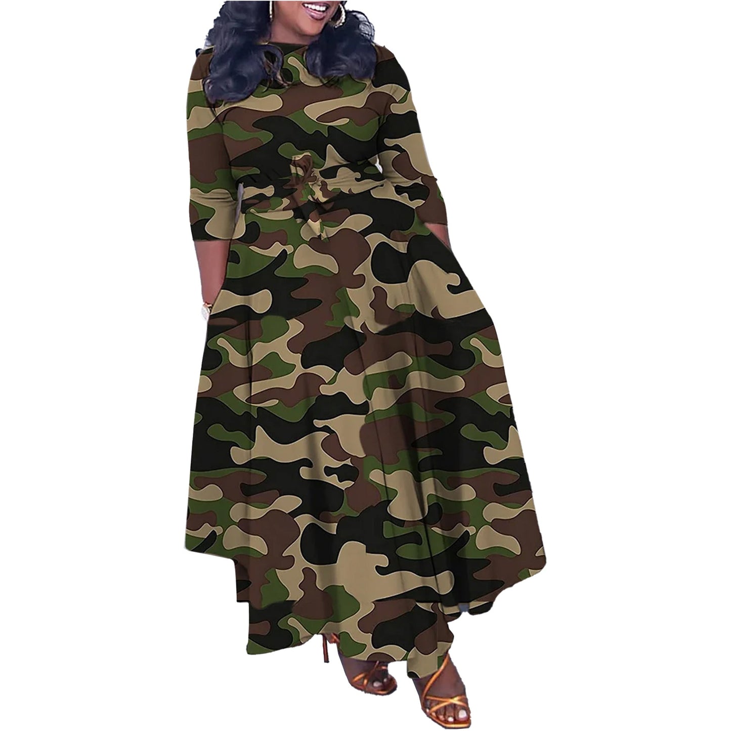 Sexy Slim Fit Camouflage Printed Large Waist Tight Lace up Dress