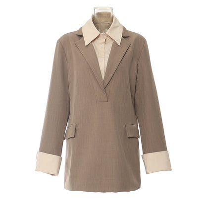 Autumn Stitching Color Matching Loose Design Blazer Tops Women