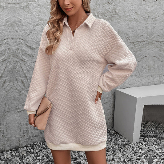 Autumn Women Solid Color Polo Collar Sweater Dress