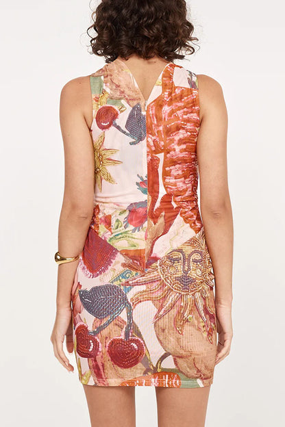 Geneva Mesh Rosette Hardware Cutout Ruched Stretch Mini Dress