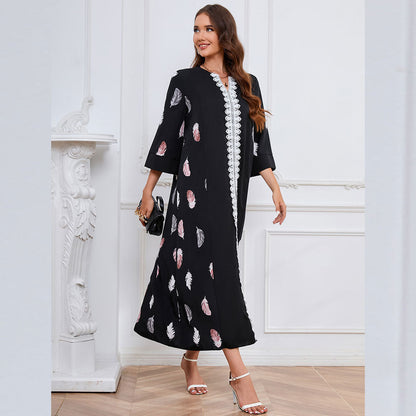 Middle East Loose Printed Dress Chiffon Women Comfortable Dress Casual Dress for Women