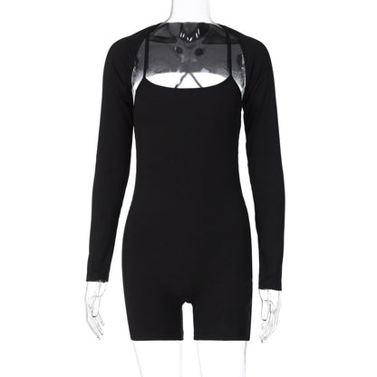 Women Clothing Autumn Sexy U Collar Shawl Tight Jumpsuit