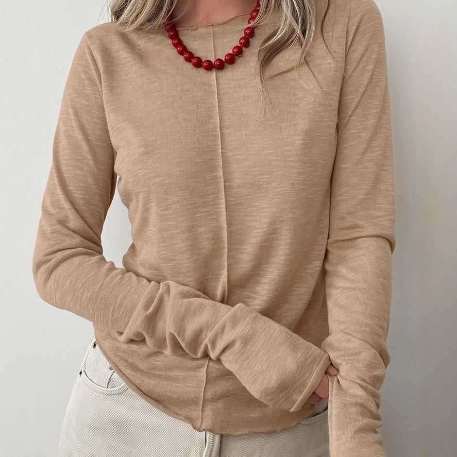 Inner Wear Solid Color round Neck Pullover Long Sleeve T shirt Women Top