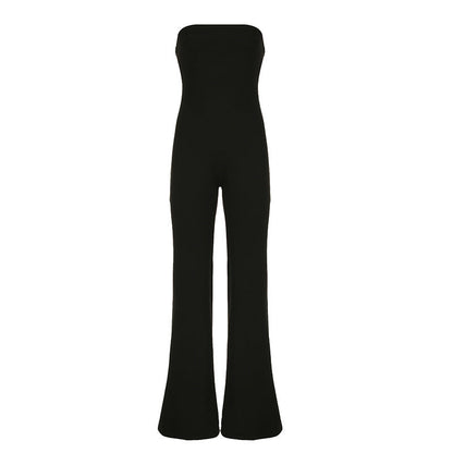 Women Clothing Solid Color Draping Tube Top Jumpsuit Waist Slimming Elegant Slim Fit Wide Leg Trousers