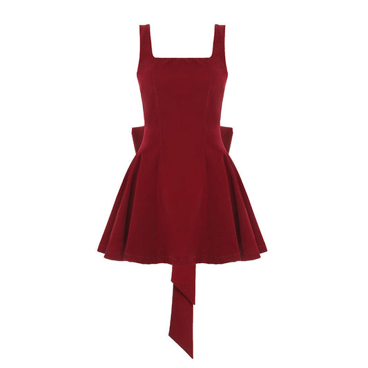Spring Slip Backless Bow Pettiskirt Girl Cinched Short Dress
