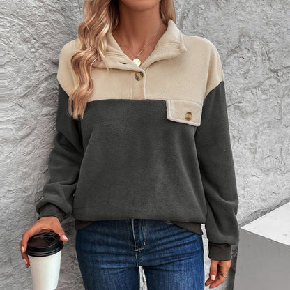 Autumn Winter Sweatshirt Stand Collar Long Sleeve Polar Fleece Multicolor Hoodie Women