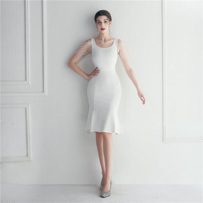 Short Beaded Bridesmaid Exhibition Welcome Car Model Etiquette Short Dress