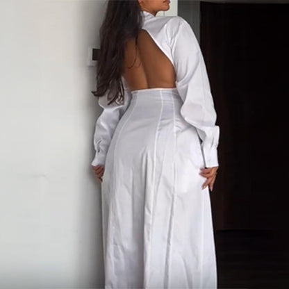 Spring Summer Sexy Backless Waist Trimming Solid Color Dress Maxi Dress Women Clothing