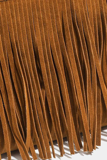 Bolso bandolera marrón con flecos de vaquero occidental