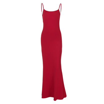 Spring Women Clothing Sexy Slim Fit Backless Sling Solid Color Dress Women