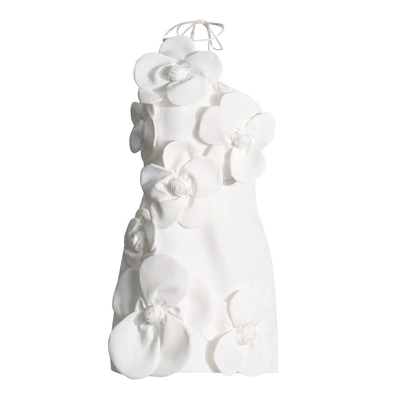 French Sexy Floral Splicing Autumn Winter Suspender Design Solid Color Dress Women