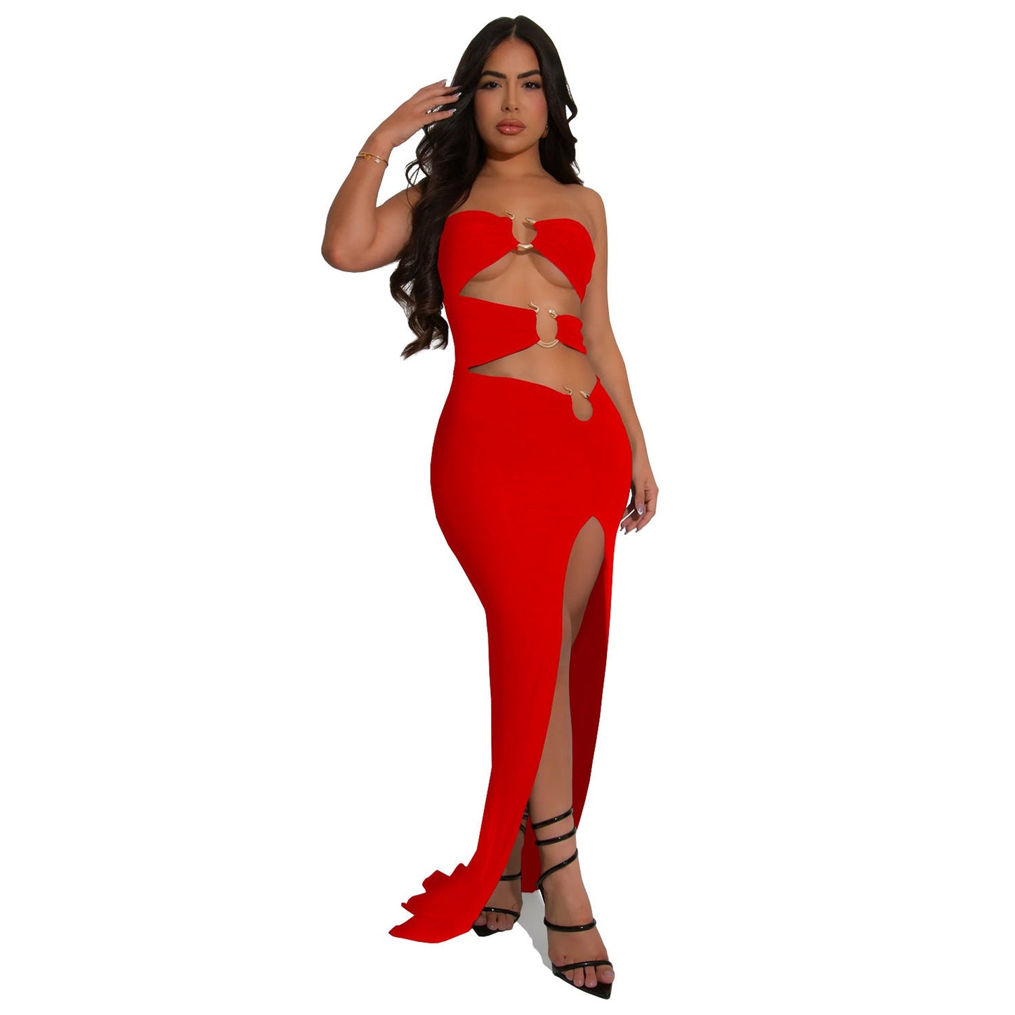 Women Wear Solid Color Slim Fit Sexy Slit Maxi Dress