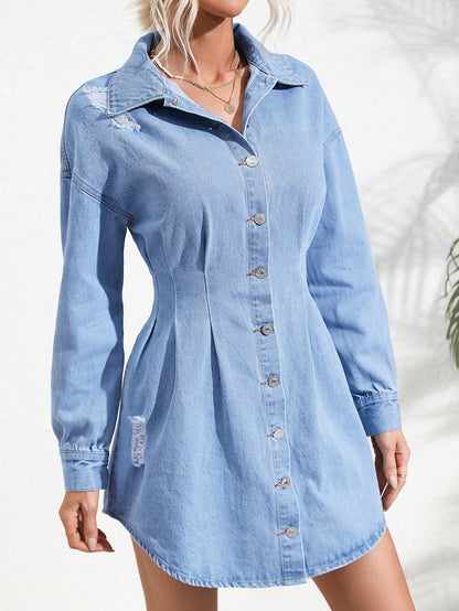 Waist Controlled Slimming Long Sleeve Denim Dress Women