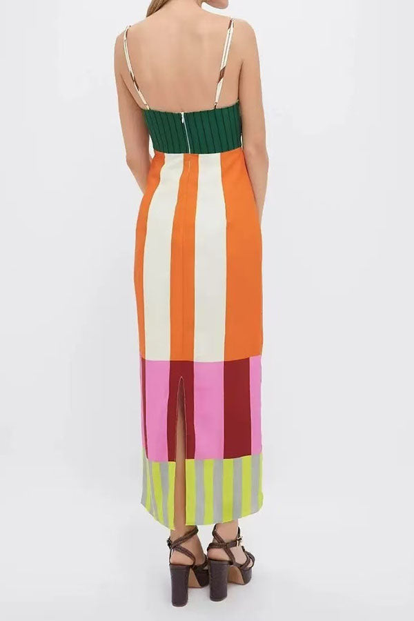 Beach Moment Linen Blend Unique Color Block Slip Maxi Dress
