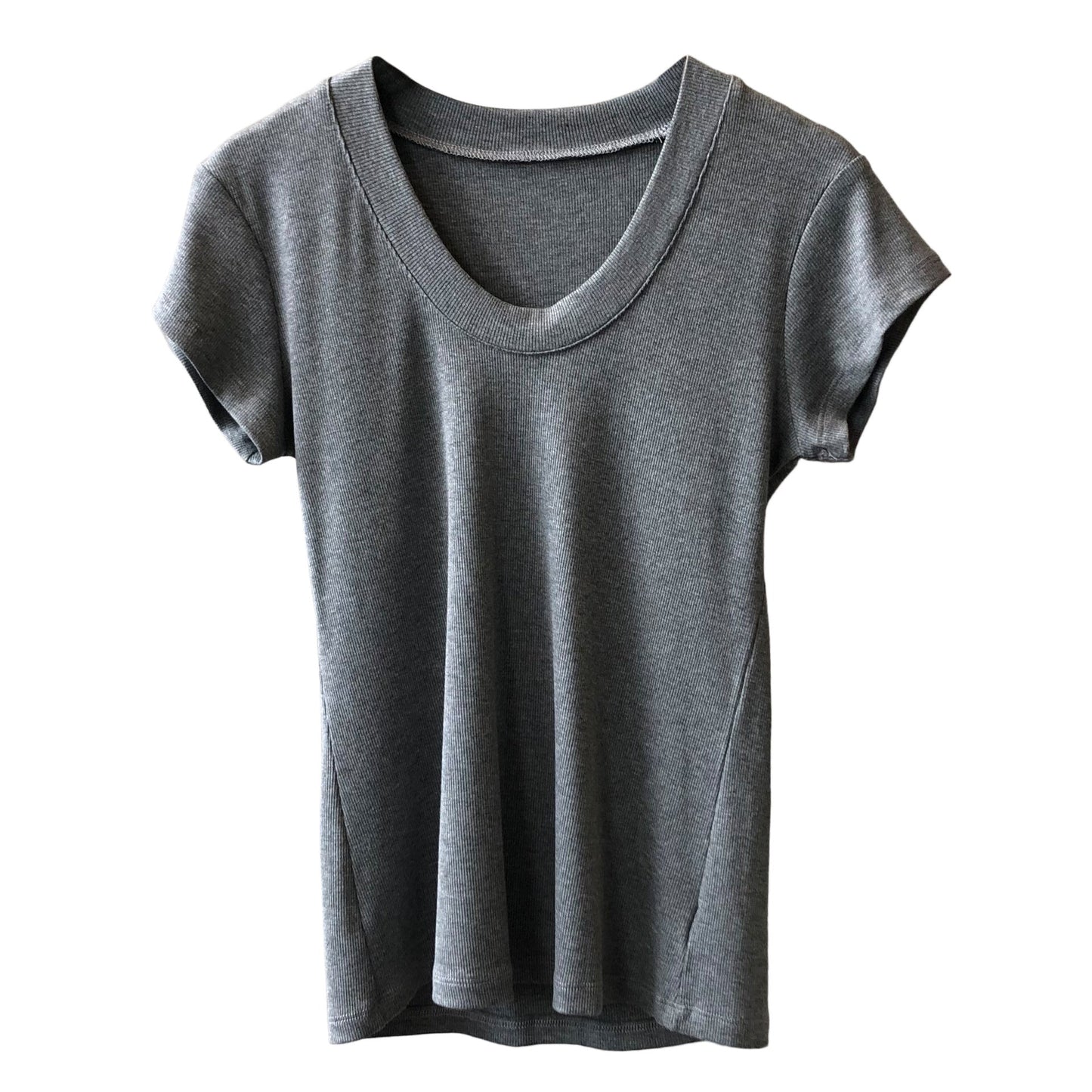 Solid Color T shirt for Women Summer Simplicity U Collar Slimming Stretch T shirt Top for Women