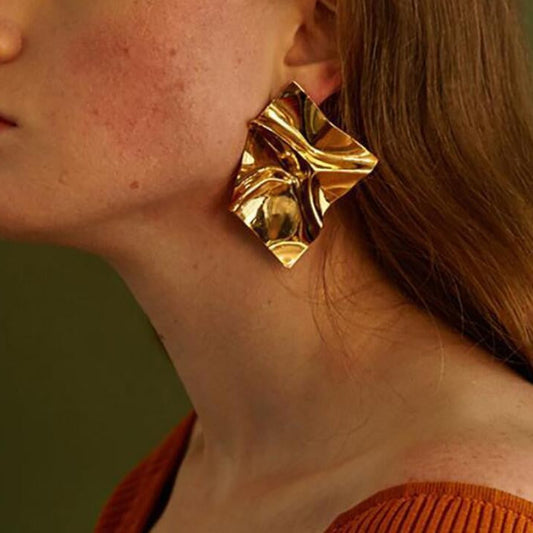 Asymmetrical Mirror Polished Statement Earrings