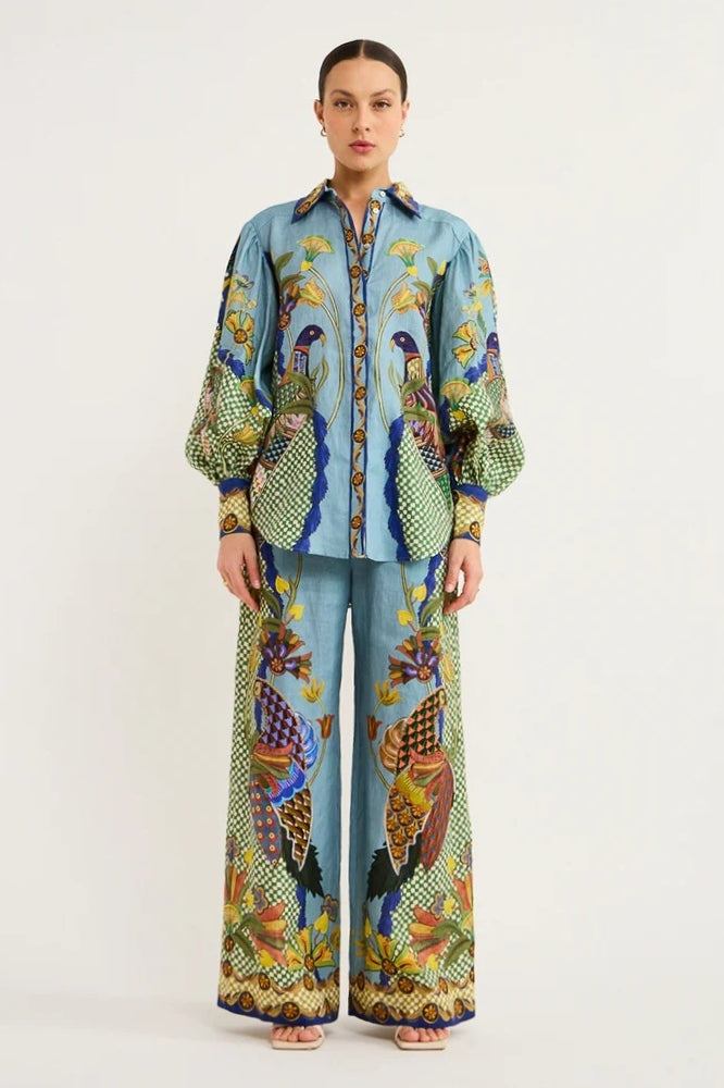 Conjunto de pantalón floral con mangas globo Félice