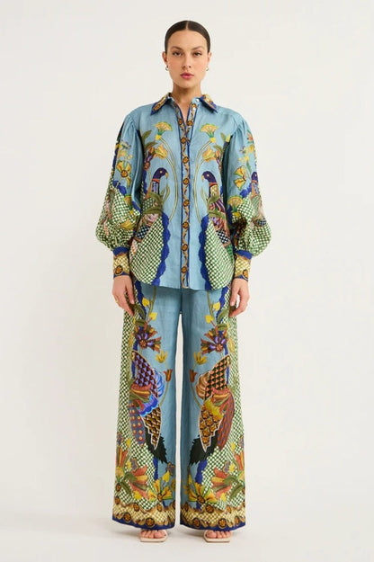 Conjunto de pantalón floral con mangas globo Félice