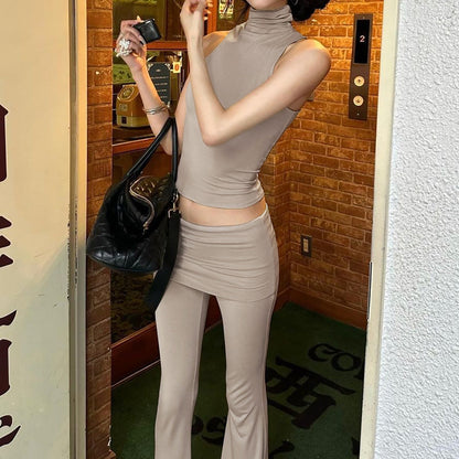 Women Clothing Summer Personalized Sleeveless Top Slim Fit High Waist Flared Pants Set