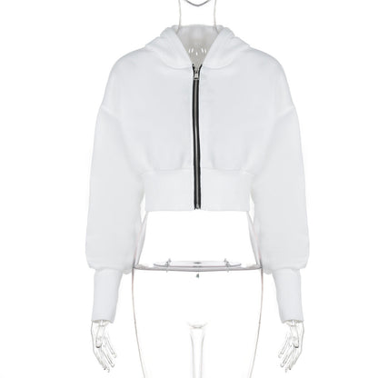 Women Clothing Autumn Winter Cardigan Zipper Hooded Long Sleeve Knitted Coat