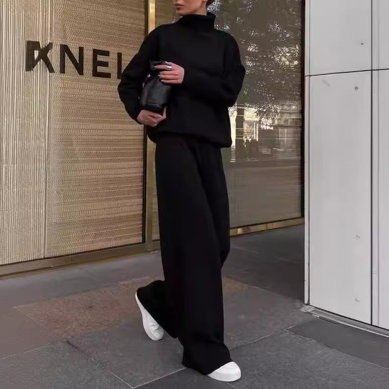 2025 Spring Autumn AliExpress New Knitted Solid Color Loose Casual Two-Piece Set Suit