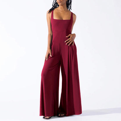 Casual Knitted Sexy Sling Wide Leg Jumpsuit Summer Women Clothing