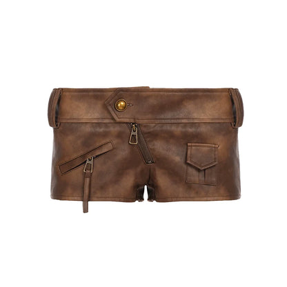 Ainslie Brown Faux Leather Biker Shorts