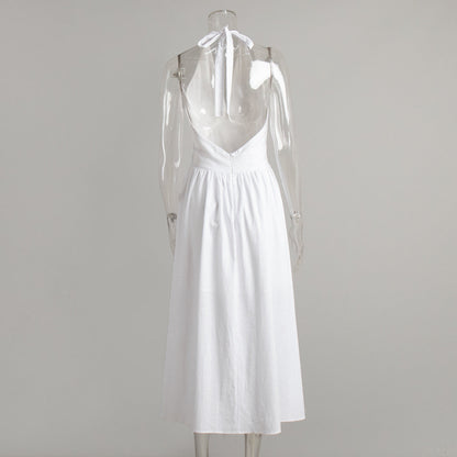 Cotton Waist V-Veck Tie-Down Dress