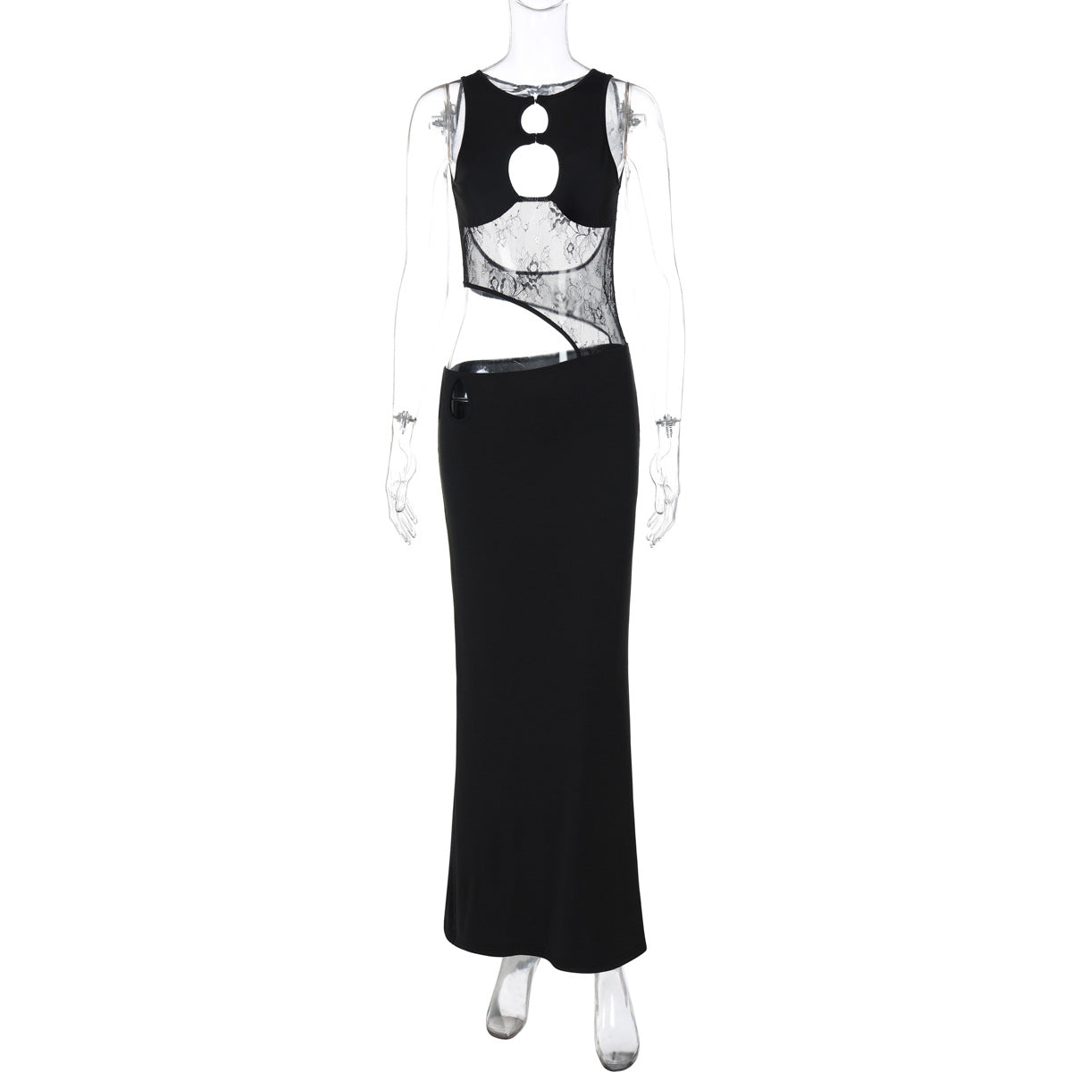 Women Clothing Autumn Winter Sexy Backless Hollow Out Cutout out Stitching Slim Fit Dress
