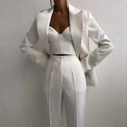 High Quality Casual Office Business Women plus Bra Pants Blazer Suit Set