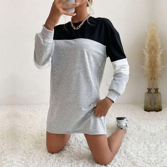 Autumn Women Wear Long Sleeve Color Matching Sweater Dress